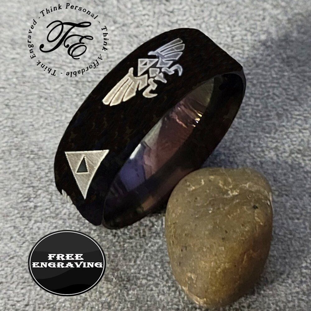 Personalized Engraved Men's Black Zelda Promise Ring or Wedding Ring